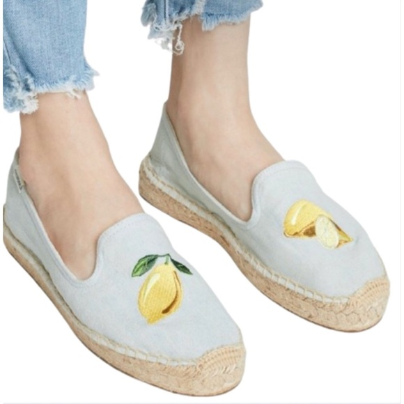 Soludos Shoes - Soludos Light Blue Lemon Embroidered Loafers